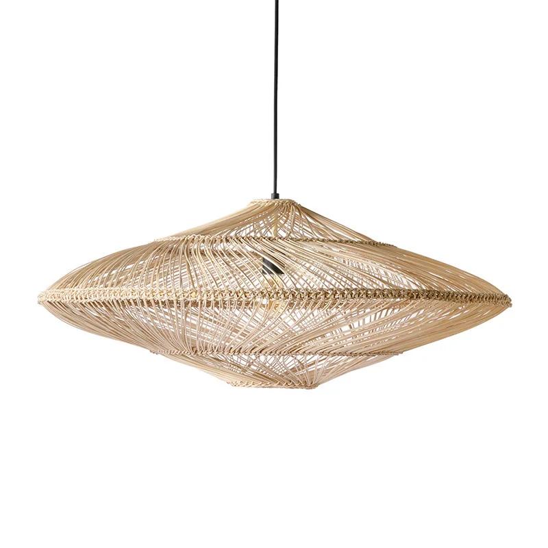 Creative Bamboo Woven LED Chandelier Adjustable Height for Living Dining Bedroom Tea Room Zen New Chinese Style Rattan Middle