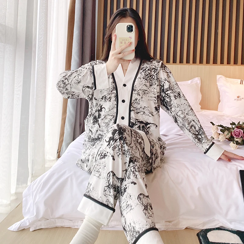 

2024 Spring Fashion Printed Maternity Nursing Sleepwear Sets Breastfeeding Pajamas for Pregnant Women Pregnancy Home Hospital