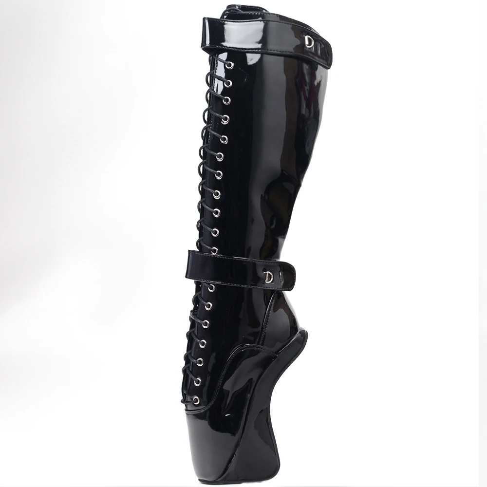 CACA BDSM Women Knee Ballet Boots,18cm Hoof Heelless Fetish Booties,Men Dance Shoes,Padlocks High Botas,Custom Colors,Dropship