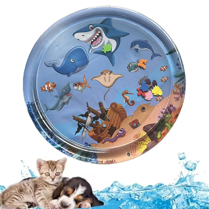 Wassersensorische Spielmatte, verdickte aufblasbare Wassermatte für Katzen und Hunde, Haustierspielmatte mit Fisch, Meer, Ozean-Thema, sensorisches Spielzeug, Wasser