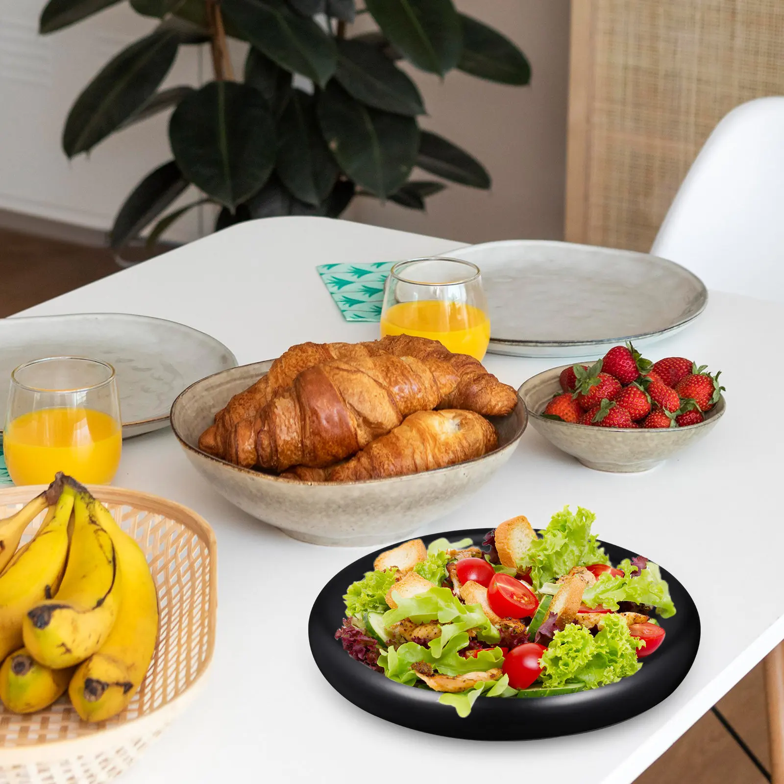 8 Inch Ceramic Salad Plate Round Thick Edge Dinner Plate Easy Clean Versatile for Everyday Formal Dining Thanksgiving Party