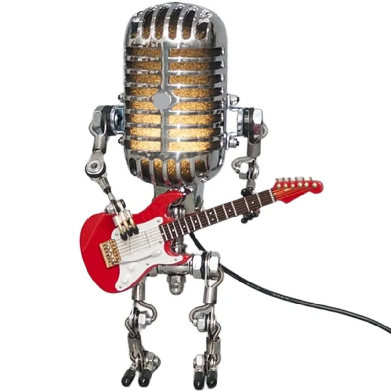 Retro Style Vintage Microphone Robot Desk Lamp, Vintage Microphone Robot Touch Dimmer Lamp Table Lamp Red