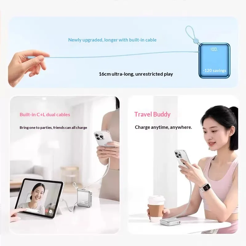 CCC Certified Built-in Cable PD Fast Charging Power Bank Mini Airline Approved Portable Battery For Mobile Phones Travel Use