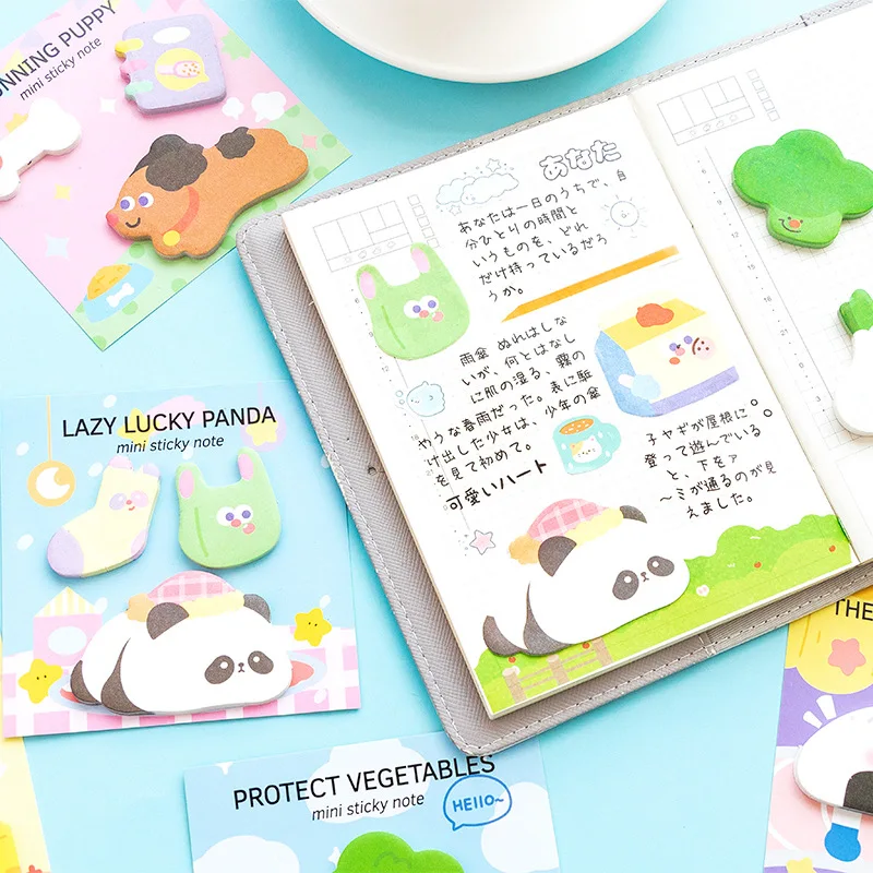 90 pcs/pack Korean Cute Sticky Notes Cartoon Sticky Notes Animals Shape Markers Flags Self-Stick Memo Pads Students Home Office