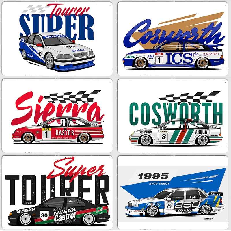 850 S40 BTCC Sierra Cosworth P10 JTCC Rally Car Retro Posters Metal Sign Poster Bar Bedroom Wall Home Decor Room Decoration