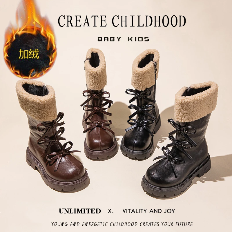 2025 الأطفال أحذية الثلوج الدافئة عدم الانزلاق Bowknot شتاء جديد أفخم الفتيات لينة وحيد القطن الأحذية حذاء مريح الاطفال أحذية طويلة #6