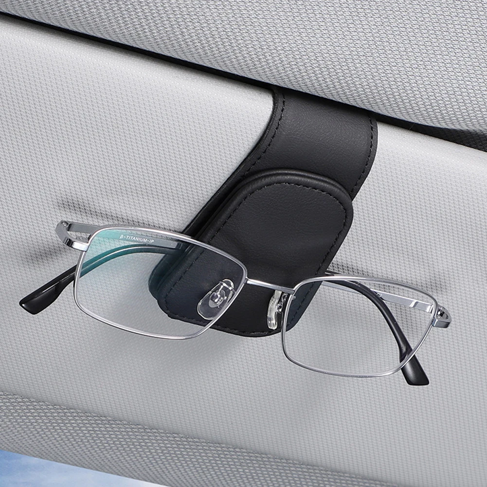 Universeller Auto-Sonnenblenden-Brillenhalter aus Leder, magnetischer Multifunktions-Brillenclip für Autozubehör – Detail 2