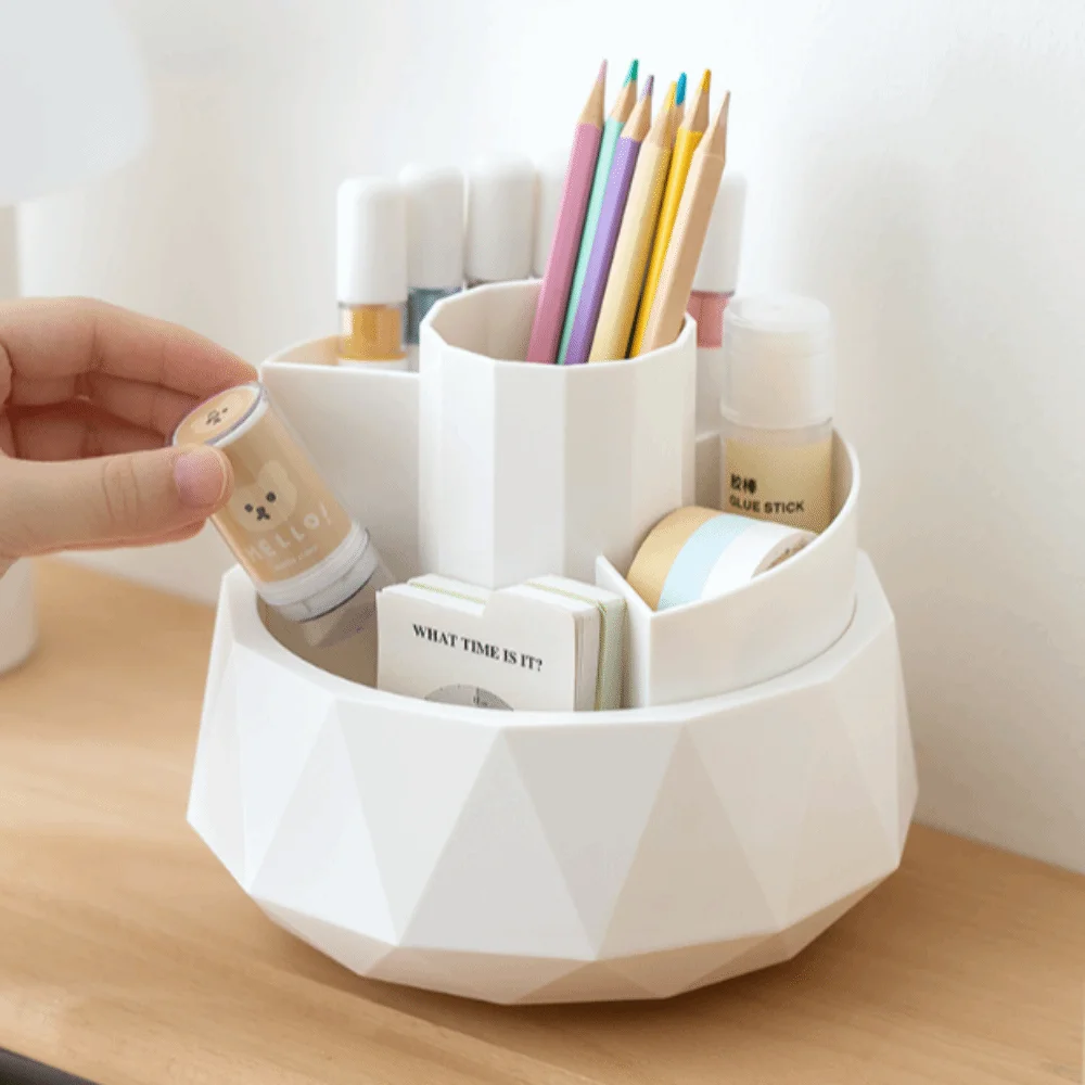 4-Grid 360° Rotating Pen Holder Pen Stand Large Capacity Pencil Storage Box Stationery Waterproof Makeup Brush Organizer Desktop