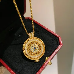 Vintage New In Full Diamond Ruby Hollow out Rose flower Round Necklace Exquisite Court style collar chain Wedding Jewelry