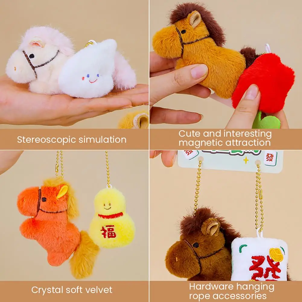 Playset cheval en peluche poupée poney porte-clés ensemble pour femmes année du cheval mascotte sac à dos charme cadeau mignon poney sac à main pendentif