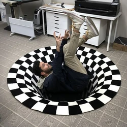 Round Carpet 3D Optical Illusion Carpet Anti-Slip Mat Black White Trap Door Mat Floor Mat Anti-Slip Living Room Floor  Area Rug