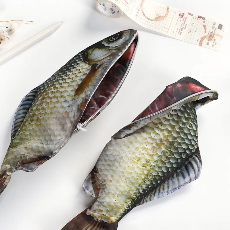 1/2 قطعة مقلمة لطيفة على شكل سمك الشبوط الصليبي، صندوق تخزين أدوات مكتبية محمول للطلاب