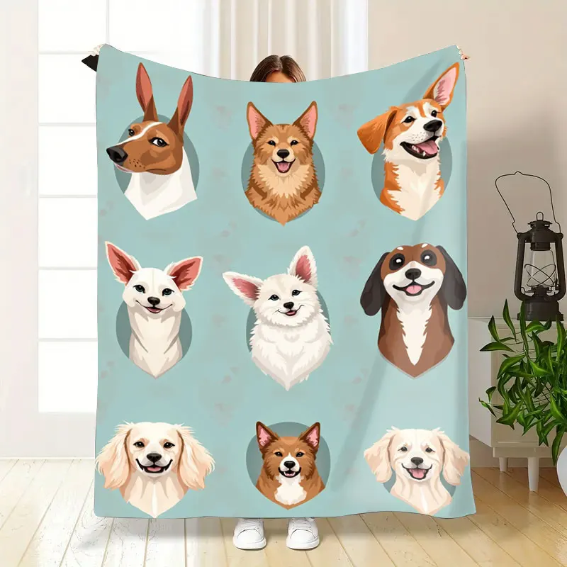 1 шт. фланелевое одеяло с милыми собачьими лицами, уютное одеяло для любителей домашних животных-мягкое и теплое одеяло