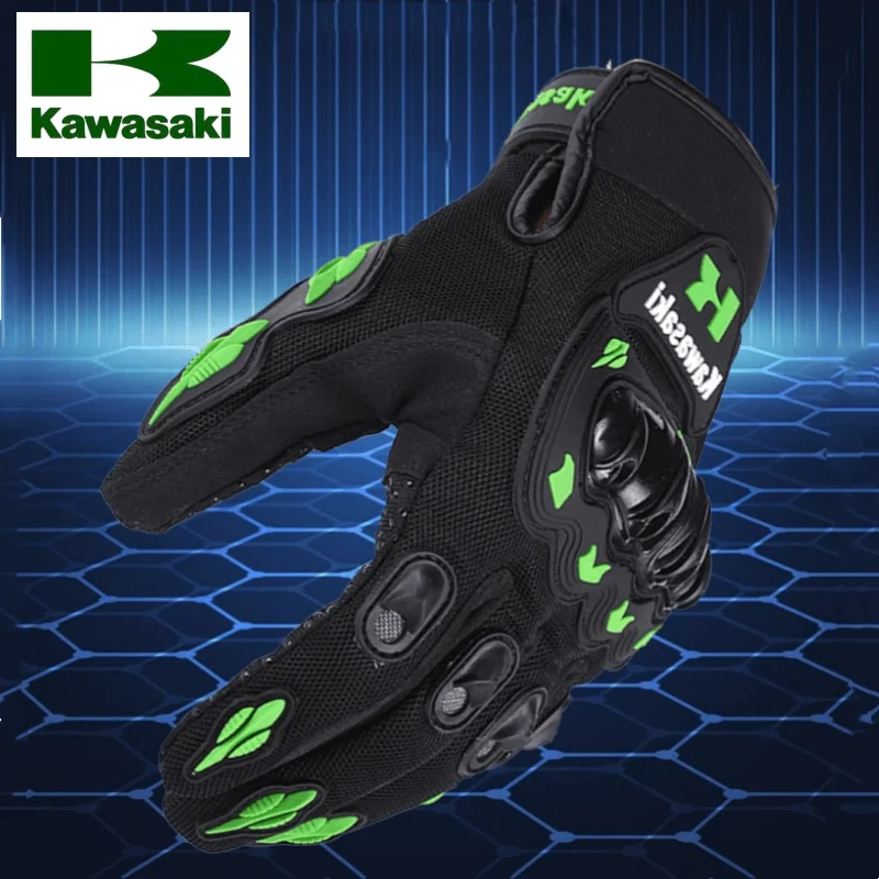 Kawasaki-Respirável Dedo Completo Luvas Da Motocicleta, Luvas De Corrida De Motocross, Antiderrapante, Resistente Ao Desgaste, Moto Biker