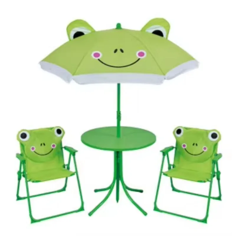 

Modern children's outdoor patio set folding chair with cartoon table and umbrella, perfect for park parties or school breaks