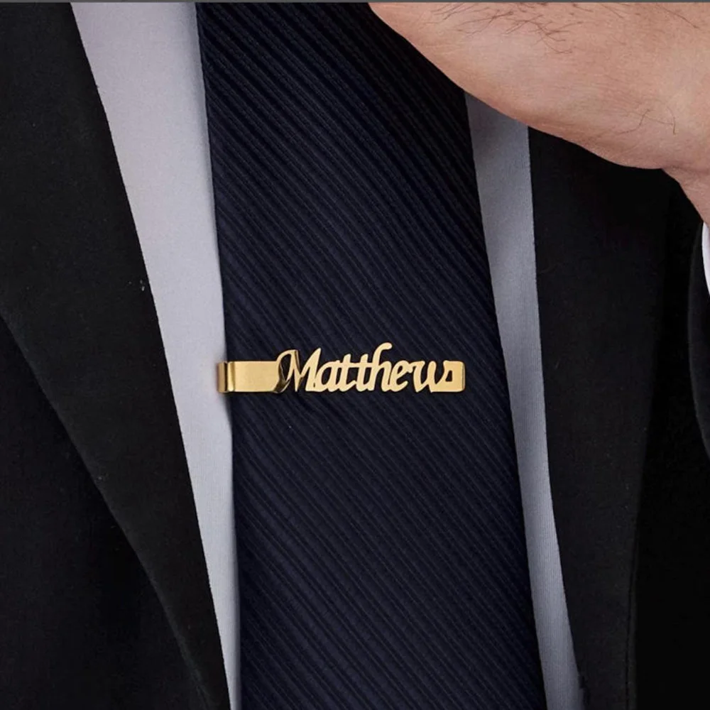 

Personalized name tie clip 18k gold gift for husband Dad's Gift