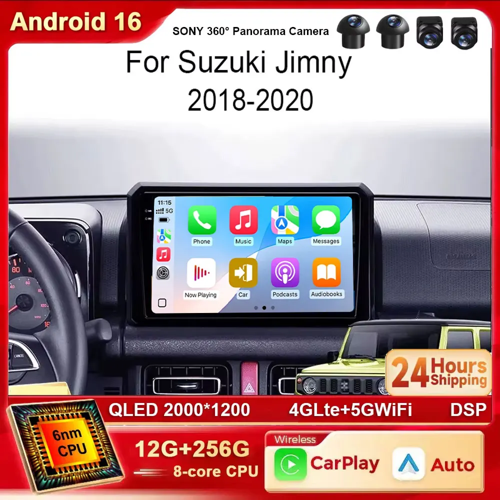 Android 16 For Suzuki Jimny JB64 JB74 2018 2019 2020 2K Carplay Antoradio Car Multimedia Stereo Player GPS Navigation 4G Wifi BT