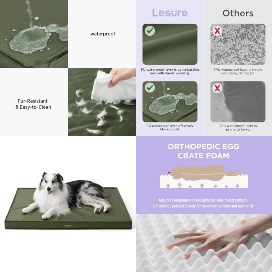 

Outdoor Waterproof Dog Beds Large Sized Dog, Orthopedic Egg Crate Foam Pet Bed with Oxford Fabric Surface and Removable Washabl