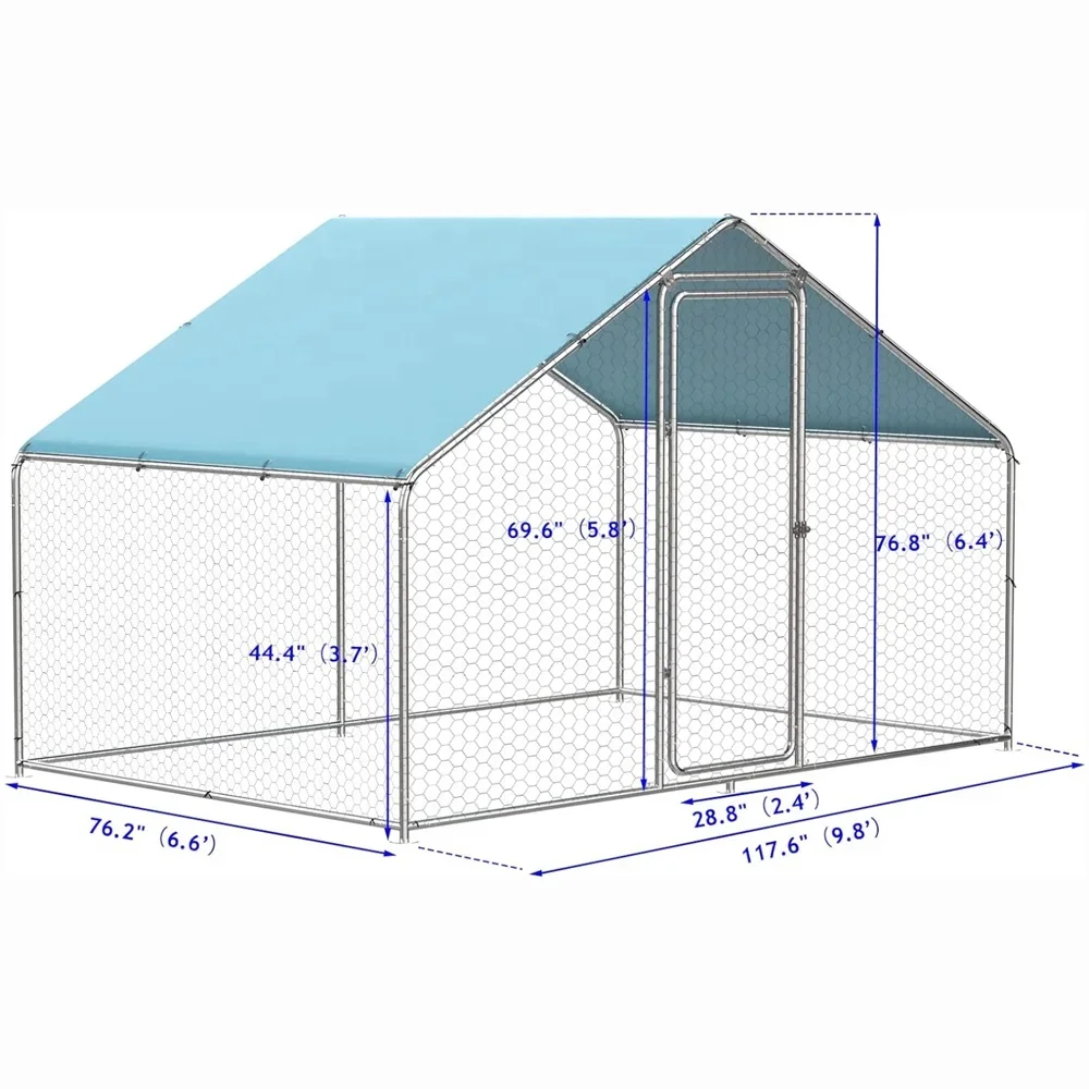 For Stainless Steel Detachable Hen House Metal Chicken Farm Cage Dog Kennel Chicken Coop For Hens With UV Protective Cover