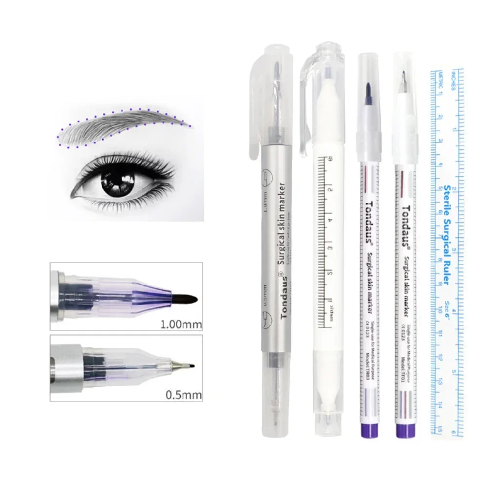 Générateur de stylo marqueur de tatouage arabisé, outil de positionnement de microblading de la peau avec règle de mesure en continu, accessoires de maquillage, 1 ensemble