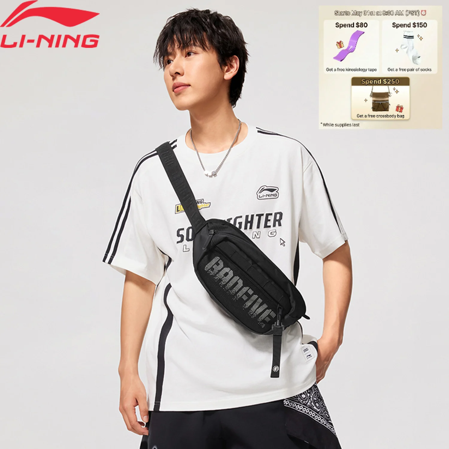 

Li-Ning Unisex BADFIVE Basketball Chest Bag AT PROOF SMART 330*90*160mm 100%Polyester LiNing Men Women Crossbody Packs ABDV077