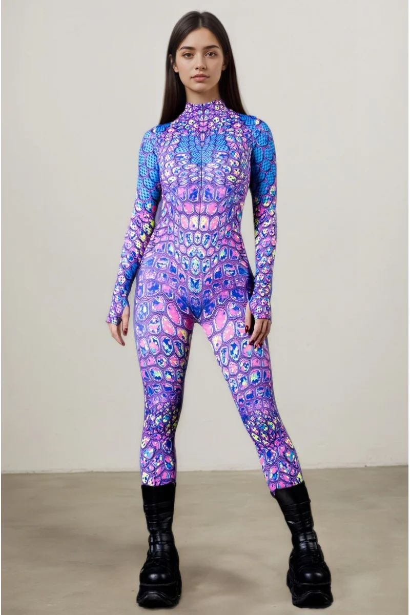 IOOTIANY Damen Schmetterling-Schlangen-Bodysuit Catsuit Tribal Halloween Party Rave Jumpsuit Festival Cosplay Performance Zentai – Detail 2