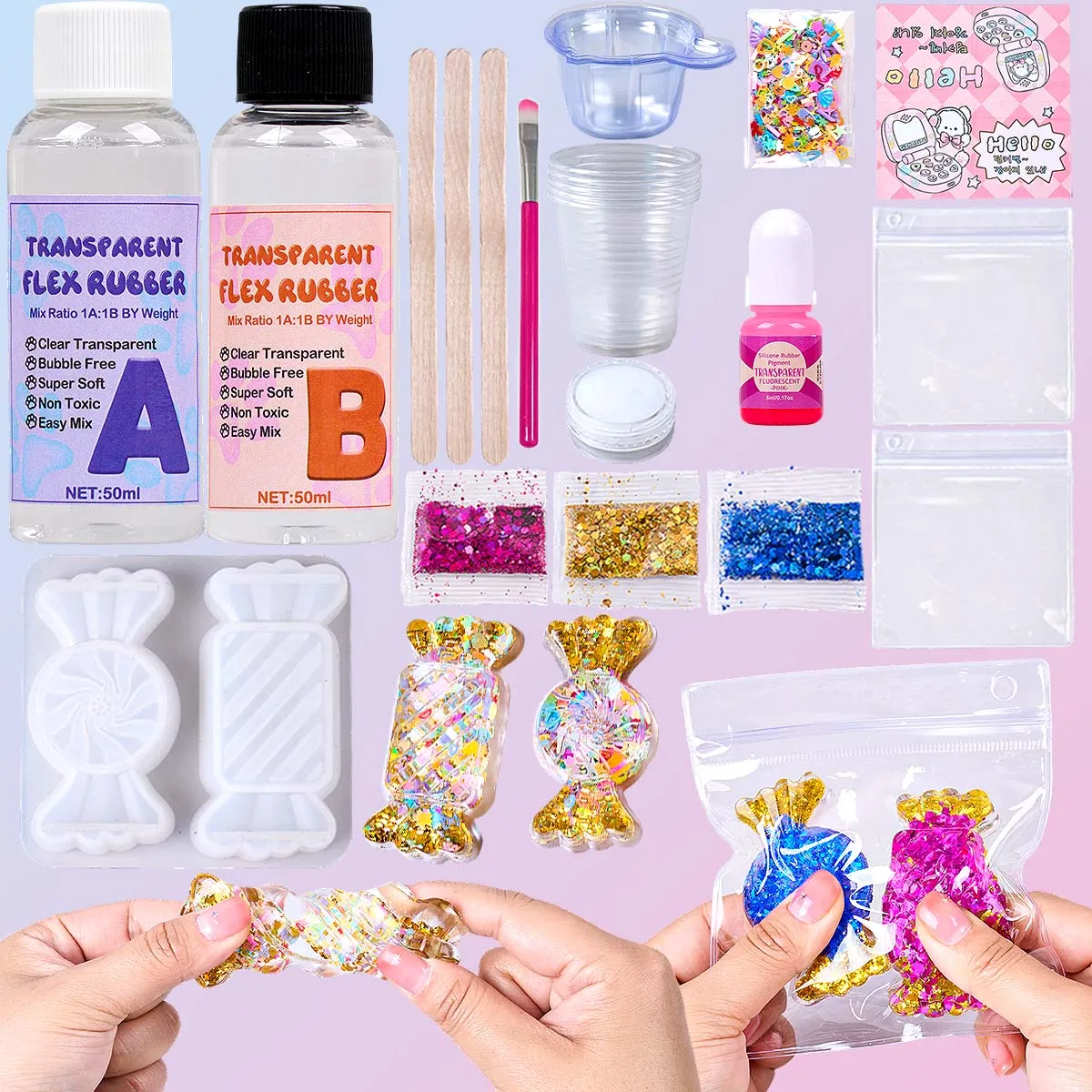 Candy Taba Squishy Creation Set DIY 50ml Craft Your Own Ultra Soft Squishies 1:1 AB Liquid Silicone Rubber Shiny Squishy Sets