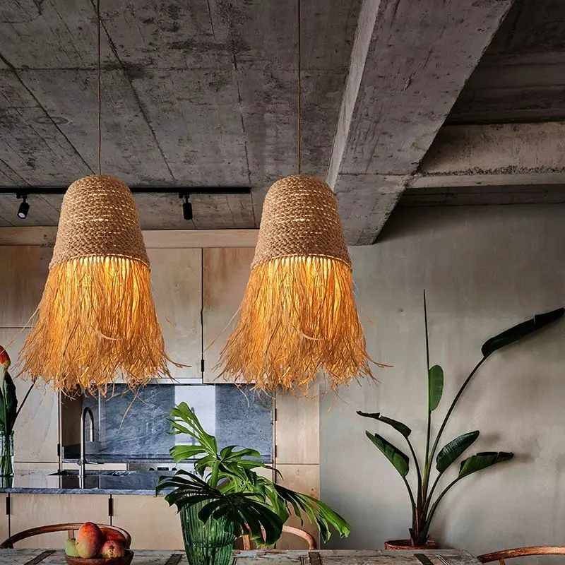 

creative bamboo rattan chandelier tea room spiral staircase cafe bedside restaurant Tassel Lafite Grass pendant lights nordic