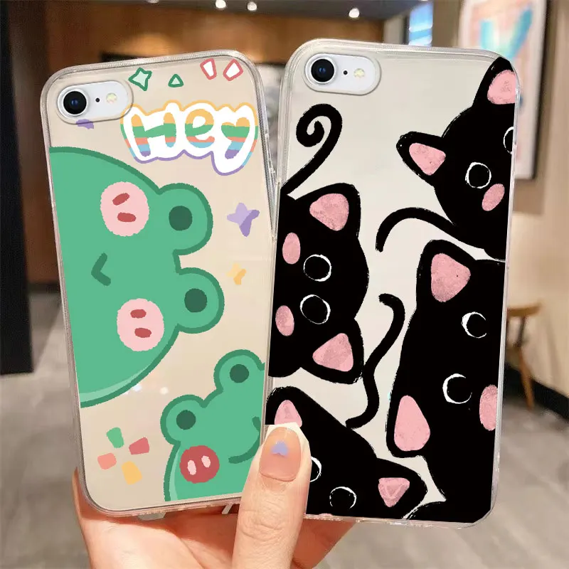 الكرتون القط الحب زهرة فراشة الفتيات قضية الهاتف لابل آيفون 6 6 ثانية 7 8 زائد SE 2020 2022 سيليكون مطبوعة Fundas غطاء من البولي يوريثان