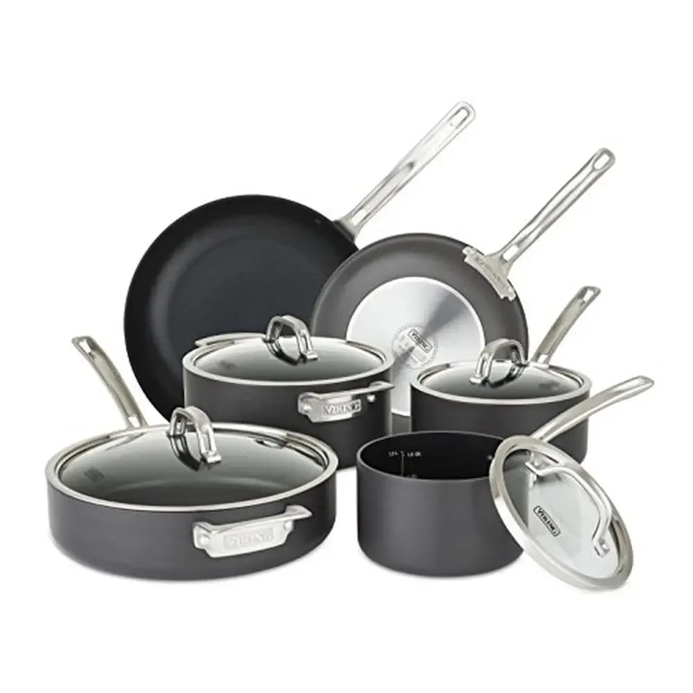 10-Piece Nonstick Anodized Aluminum Cookware Set All Cooktops Oven Safe Dishwasher Friendly Includes Fry Pans Sauce Pans Dutch