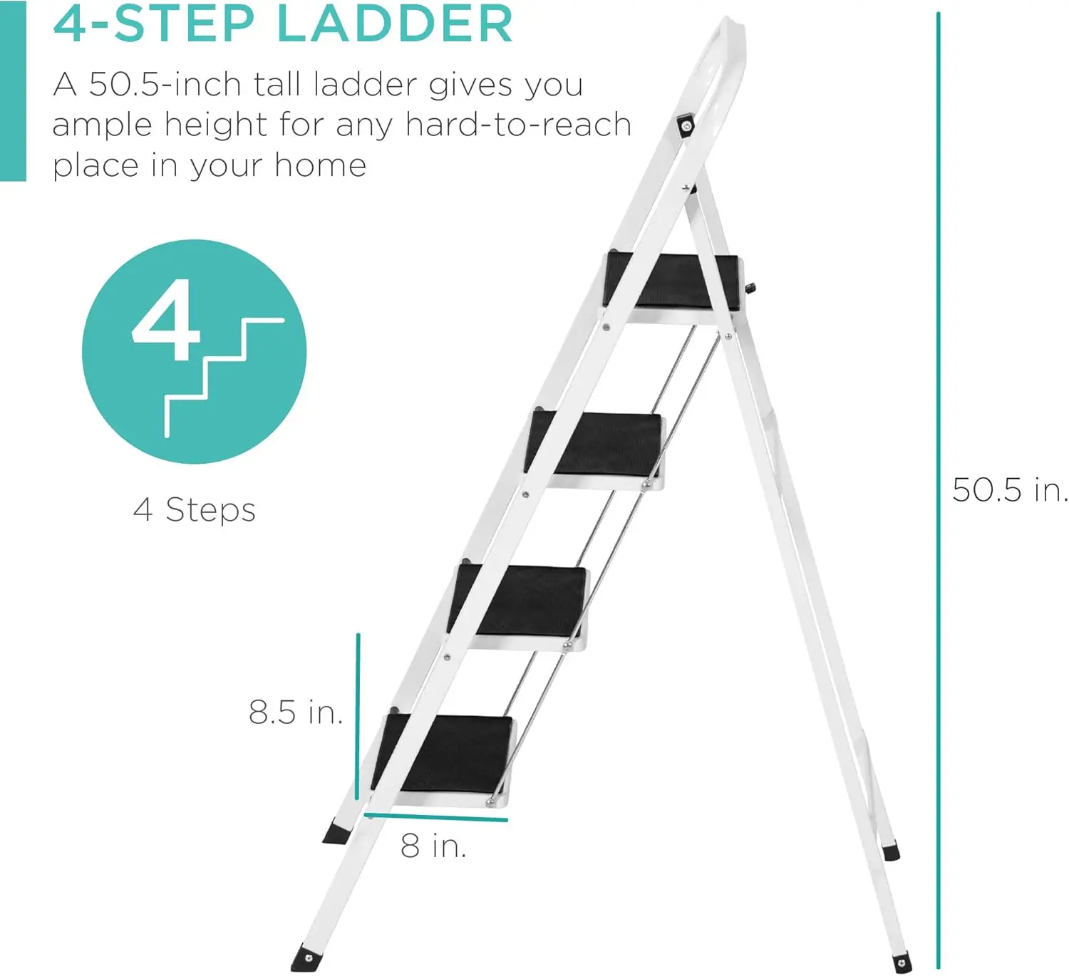 4-Step Portable Folding Heavy-Duty Steel Ladder w/Hand Rail, Wide Platform Steps, 330lbs Capacity