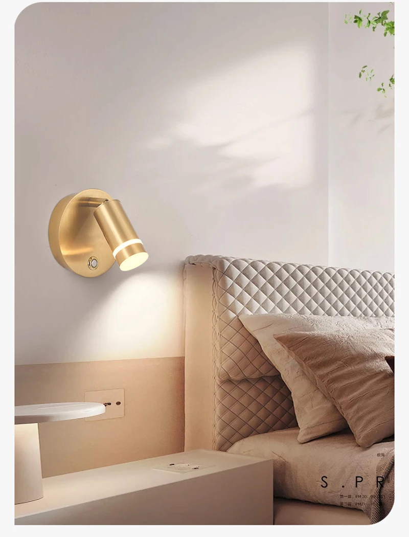 Reading Wall Lamp USB Charging Wall Light Round Bedside Ambient Lighting Indoor Room Decor Bedroom Living Room hotel Dining Room