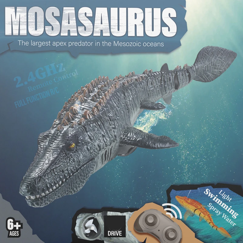 2.4G Remote Control Dinosaur For Kids Mosasaurus Diving Toys Rc Boat With Light Spray Water For Swimming Pool Bathroom Bath Toys