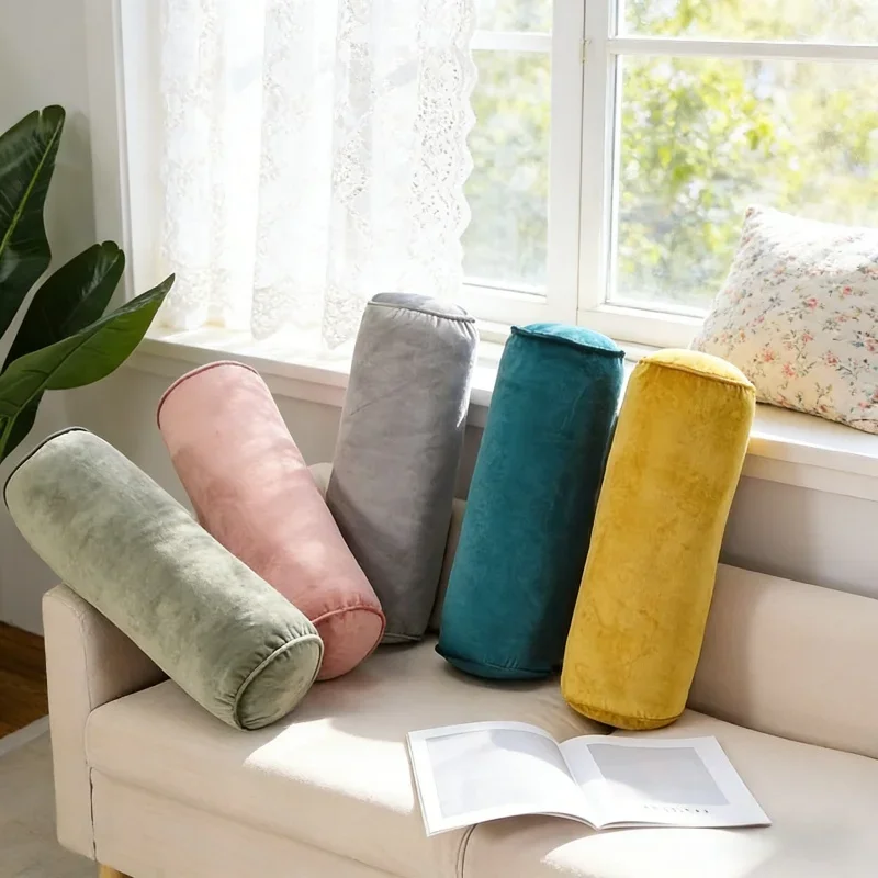 Multipurpose Velvet Cylindrical Pillow Classic Soft High Elastic Core Knit Fabric Solid Color Hand Wash Home Sofa Bedroom Decor