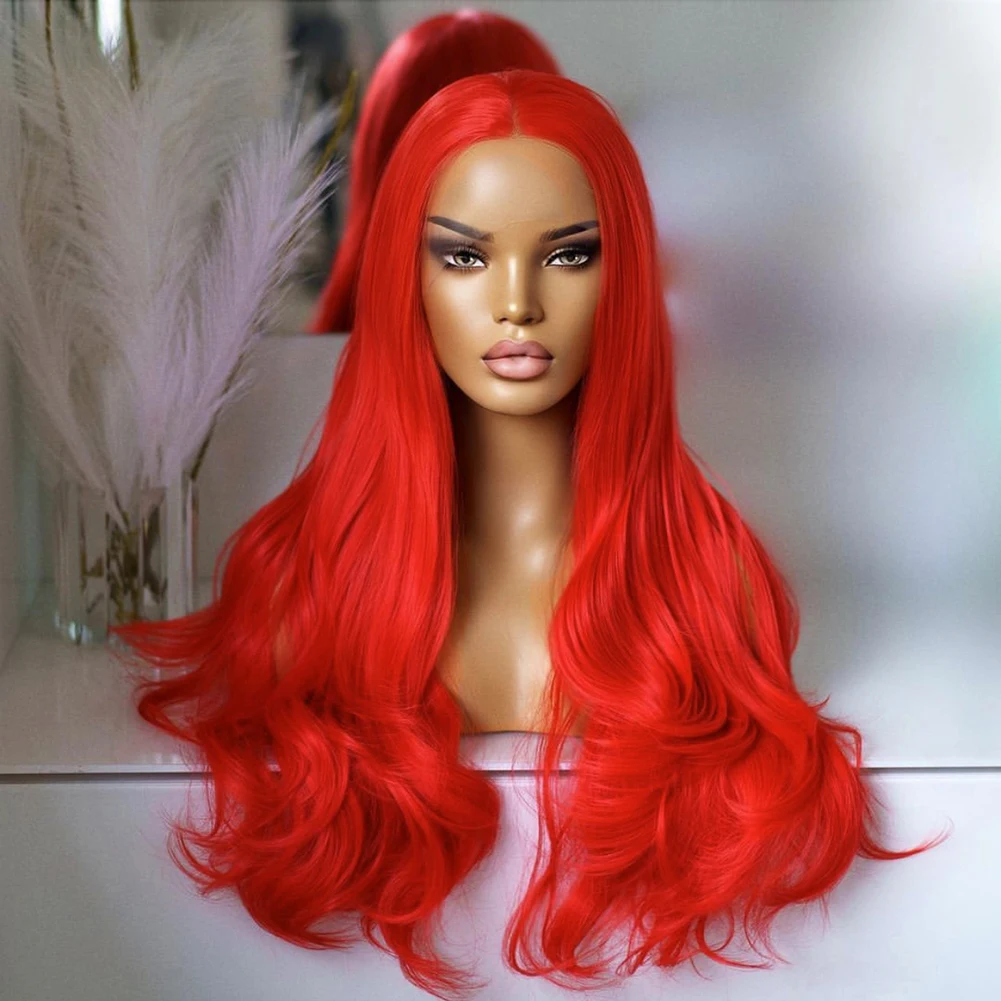 Charisma Synthetic Lace Front Wigs For Women Red Wig Long Wavy Pre Plucked Heat Resistant Fiber Pink Blond Fronral Wig