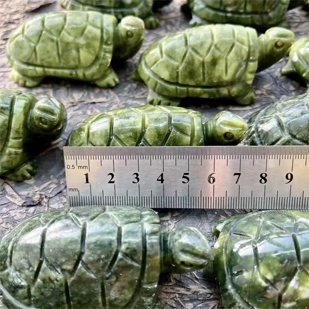 1Pc Sea Turtle Statue Green Nephrite Jade Ornaments Natural Reiki Stones Crystal Carving Craft For Home Table Decor Gifts