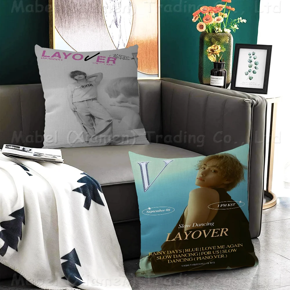 Singer Kpop Kim Tae Hyung V Layover Pillowcase Toon Gift Cushion Cover Bedroom Home Sofa Chair Seat Decor Pillow Case