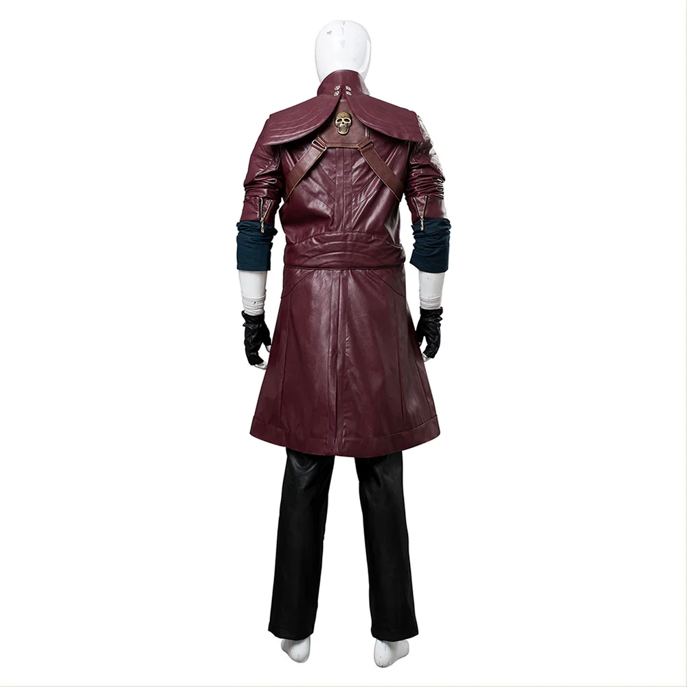 Men DMC 5 Dante Cosplay Costume Leather Jacket Outfits Adult Male Long Cloat Shoes Boots Role Play Set Halloween Party Clothes