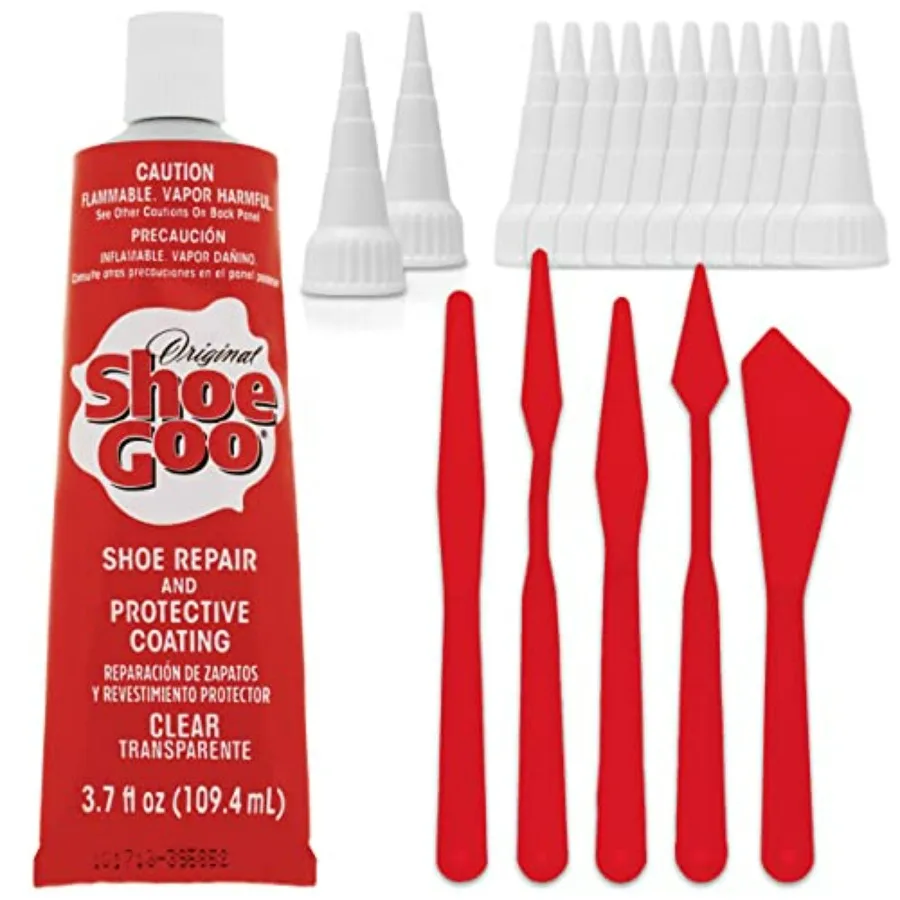 Shoe Goo Repair Adhesive for Fixing Worn Shoes or Boots,,3.7 oz 109.4mL,10 Snip Tip Applicator Tips and Pixiss Spreader Tools S