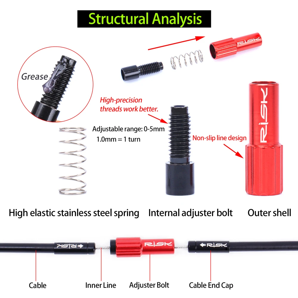 RISK 4mm 5mm Mountain Road Bike Bicycle Inline Cable Adjuster Adapter Adjustment Screw Bolt Derailleur Shift Brake Cable End Cap