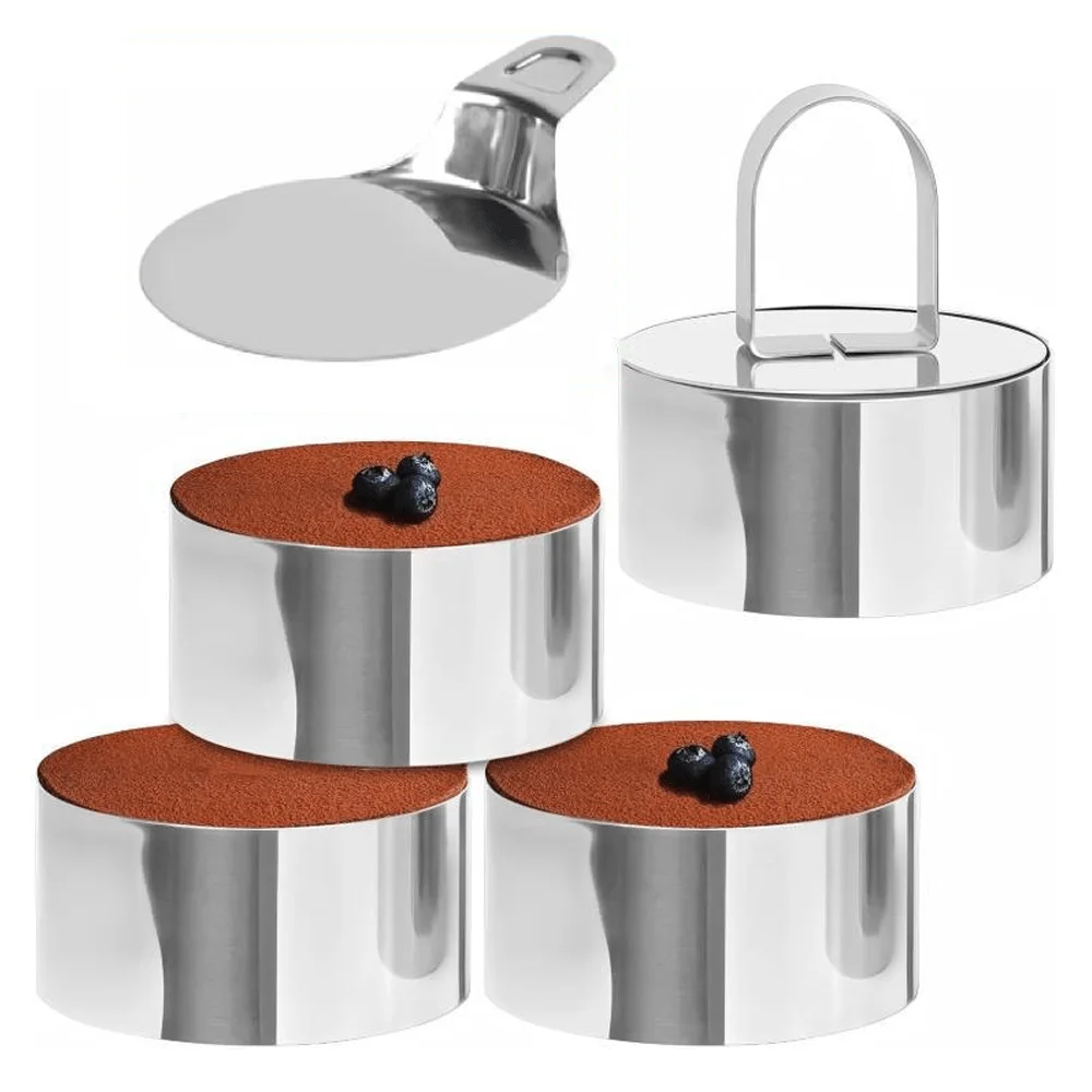 

6pcs/set - Mousse Ring Mold, Pusher and Lifter,Stainless Steel Round Cake Ring,Mousse Ring Cake Mold,Kitchen Bakeware Cake Molds