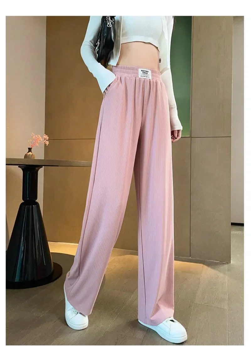 

Spring Summer Women Thin Pants Comfortable High Waist Knitted Solid Ladies Straight Pants Fashion Korean Female Trousers Y2k