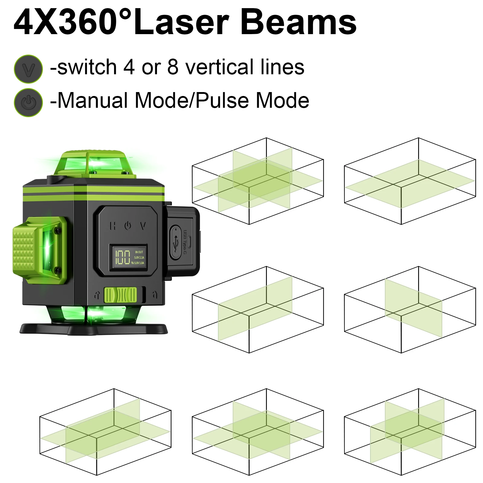 LFINE16 Lines Laser Level 4D Green Light  360° Beams Horizontal&Vertical Selfleveling High-precision Cross Line Lithium Battery