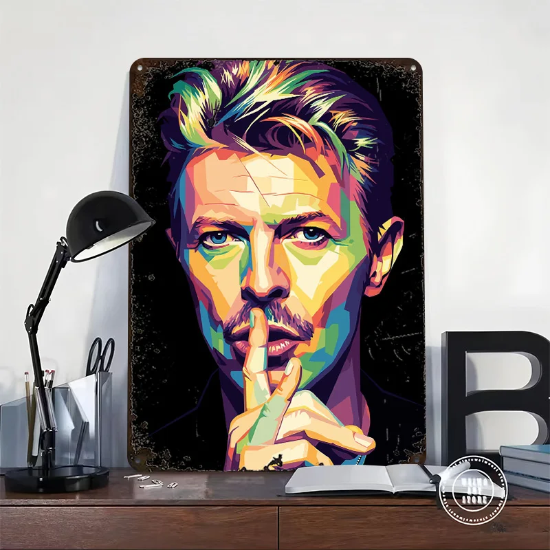 David Bowie Pop Art Portrait Tin Poster Customized Wall Art Retro Vintage Metal Signs for Fans Room Bedroom Decoration Gaming