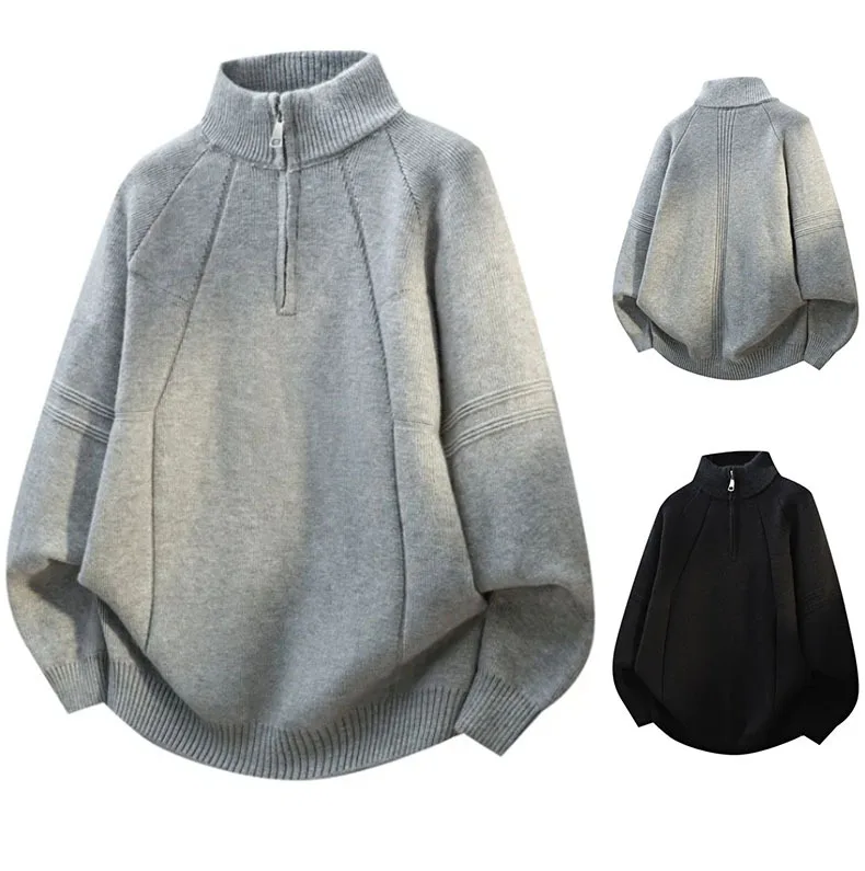 

Men's Half Zip Knitwear Versatile Autumn Winter Outerwear High Collar Business Casual Fashionable Warm Long Sleeve Sweater