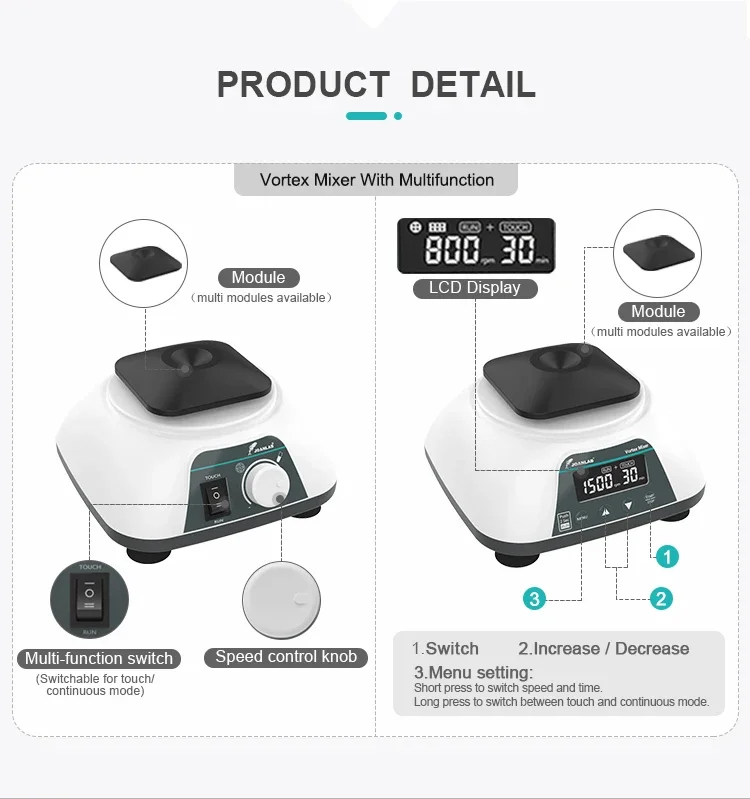 VM Series Mini Vortex Mixer for Glass Vials with Brushless Motor and Touch/Run Operation Multi Plate Design Technical Data