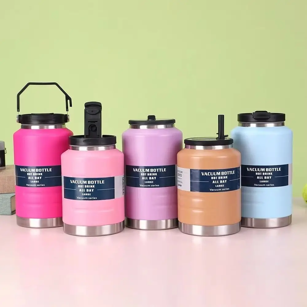 زجاجة مياه حرارية متعددة الاستخدامات سعة 2 لتر محمولة مع مقبض زجاجة مشروبات من الفولاذ المقاوم للصدأ سميكة كوب معزول خارجي #4