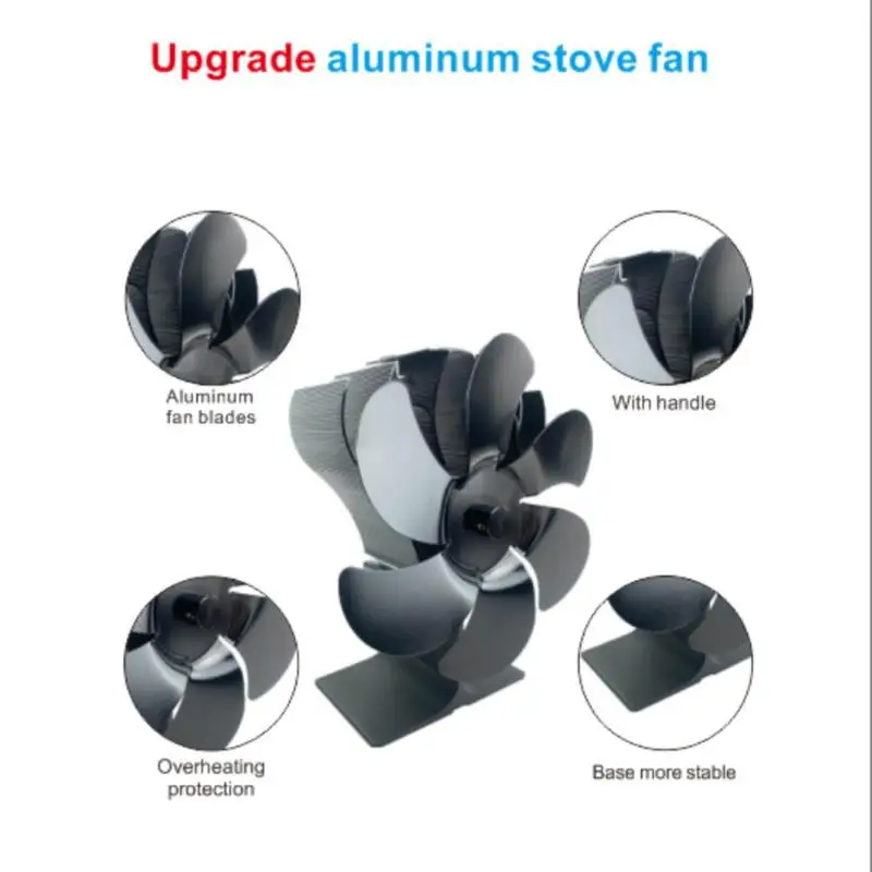 Imagem -02 - Ventilador de Fogão com Lâminas Ventilador Alimentado por Calor Queimador de Madeira Liga de Alumínio Eco-ventilador Casa Silenciosa Quente Distribuição de Calor Eficiente