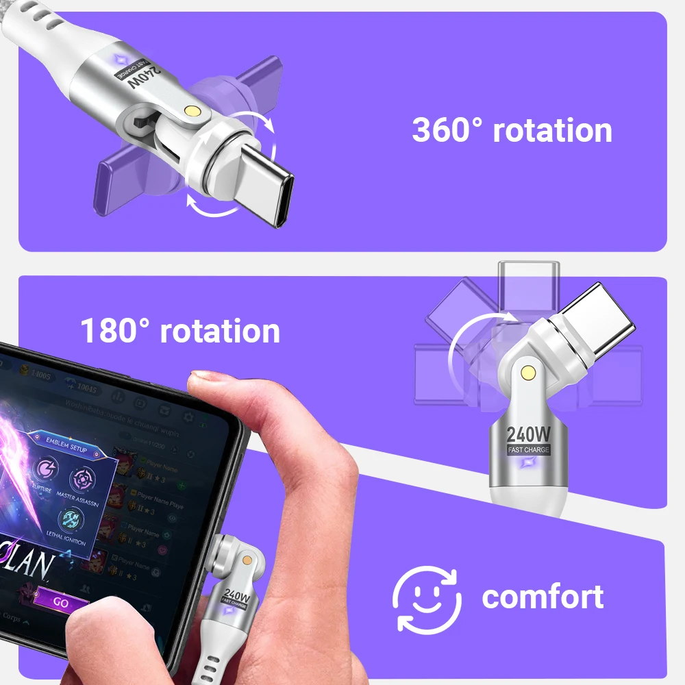 AUFU 마그네틱 USB C에서 USB C타입 고속 충전 케이블, 맥북, 삼성, 샤오미, 아이폰 PD3.1, USB-C 자석 충전기 코드, 240W, 5A