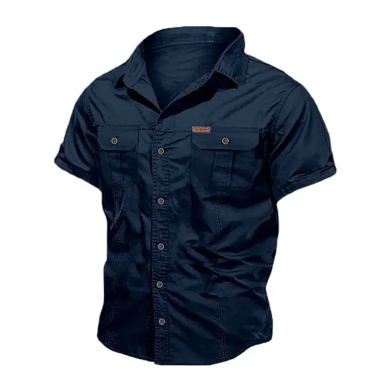 New Mens Military Shirt Men Short Sleeve Cargo Shirts 100% Cotton Casual Solid Shirt Male Pocket Work Shirt Tactical Shirt